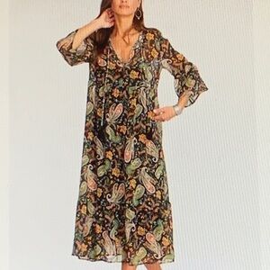 Johnny Was Multicolor Paisley Midi Dress